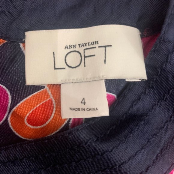 ANN TAYLOR LOFT SLEEVELESS NAVY/PINK/ORANGE PRINT HALTER DRESS 4-EUC - Picture 10 of 11